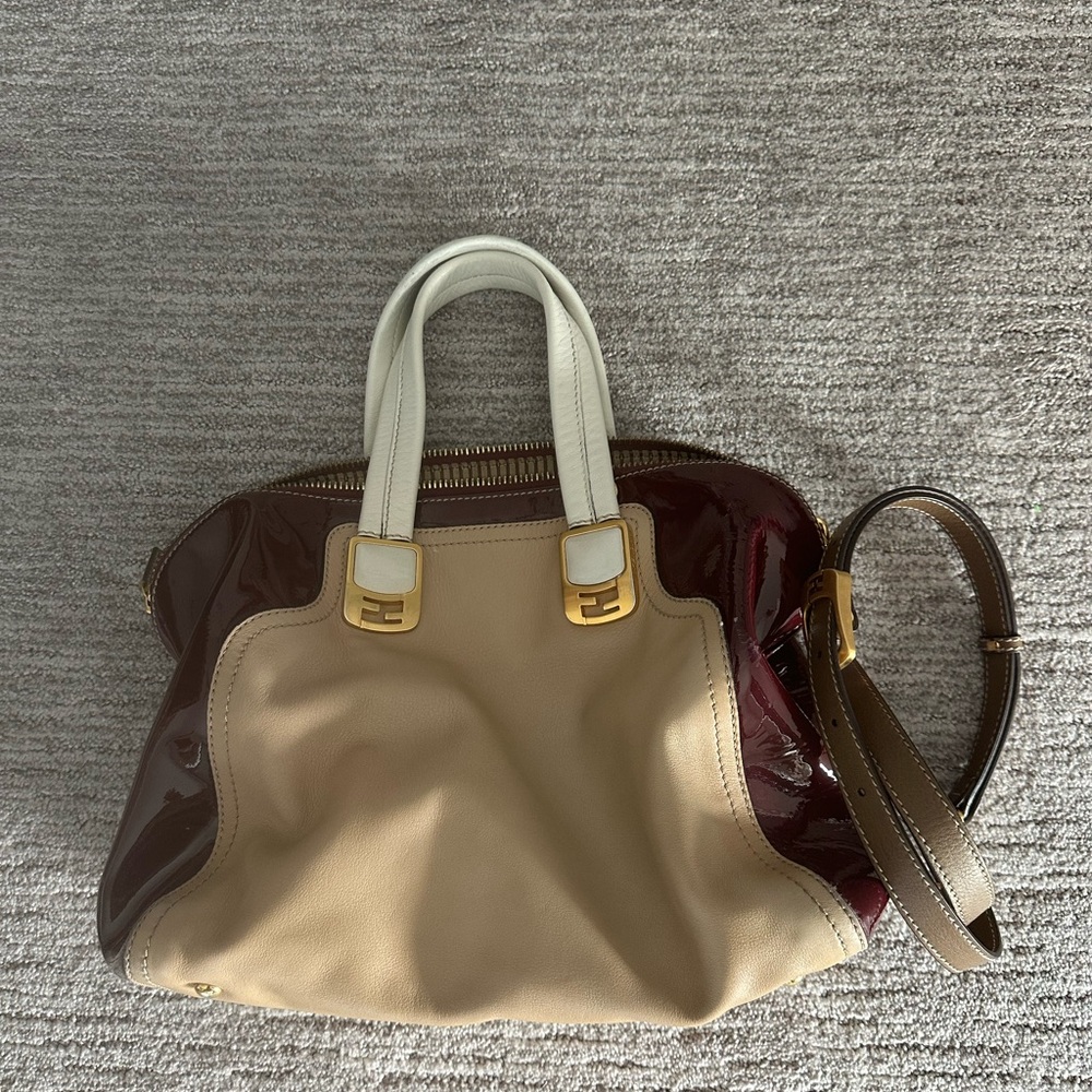 Fendi Burgundy and Beige Satchel